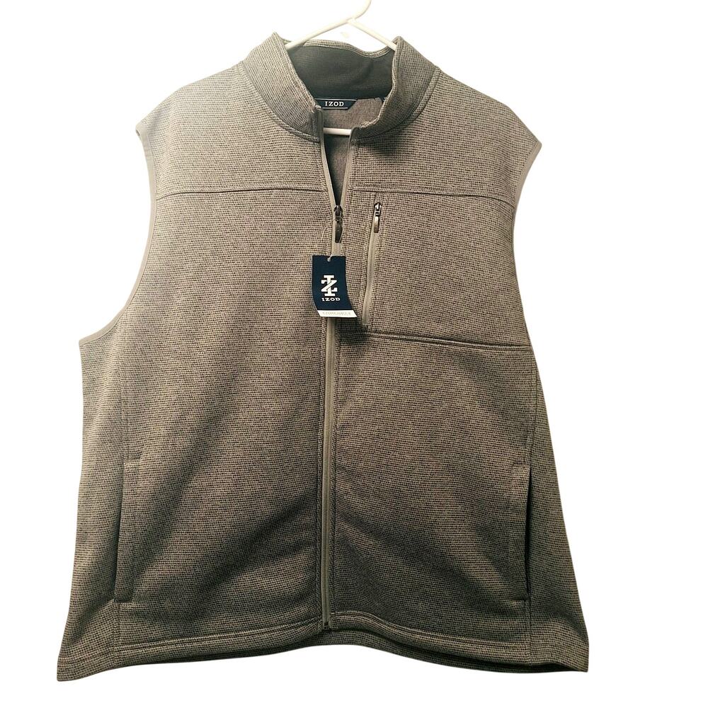 NEW! IZOD Fleece Vest Men’s Size 2XL XXL Grey Heather Polyester Full Zip New